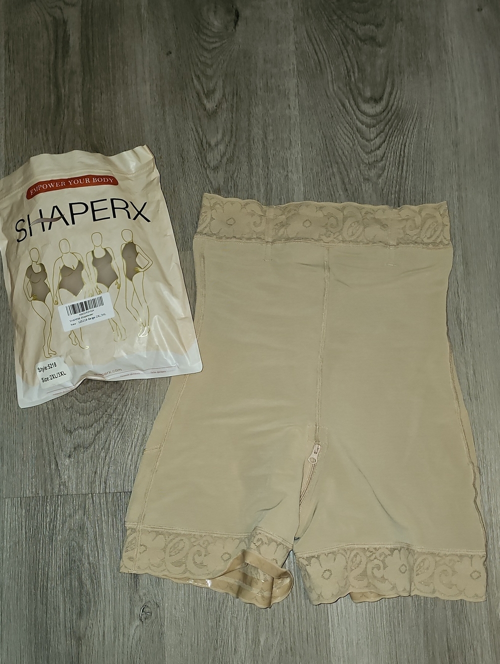 ShaperX High-Waist Beige Lace-Trim Shaping Shorts
